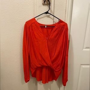 Like New free people wrap-front high-low long sleeve blouse, size small